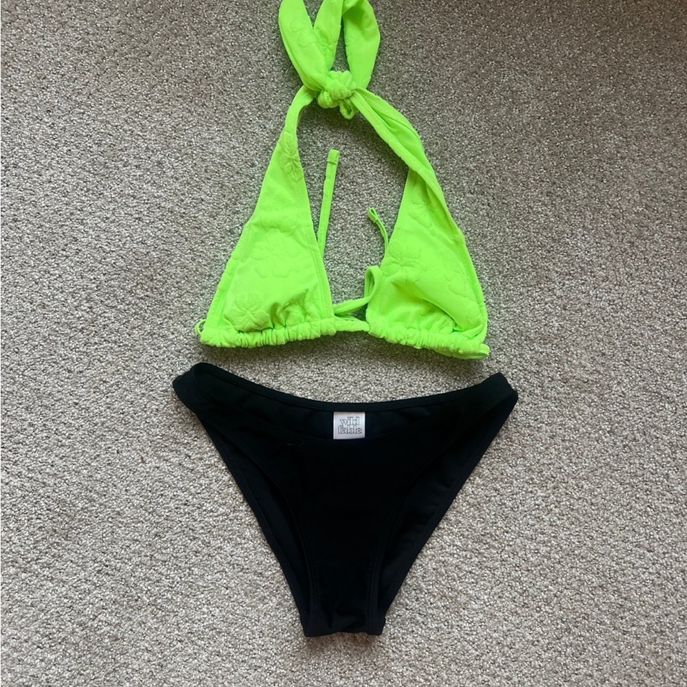 Wild fable Neon Green and Black Girls Two-Piece Bikini Set